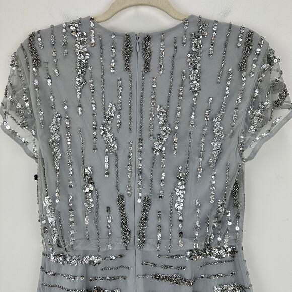 Adrianna Papell Beaded Sequin Top Silver Party Glam Festive Holiday US 2 NWT - Picture 6 of 12